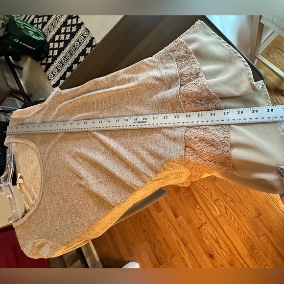 Kori Taupe Long Sleeve Top with Lace Hem - Picture 3 of 7